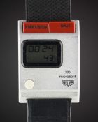 A GENTLEMAN'S HEUER 370 MICROSPLIT LCD STOPWATCH WRIST TIMER CIRCA 1977 Movement: Quartz. Case: