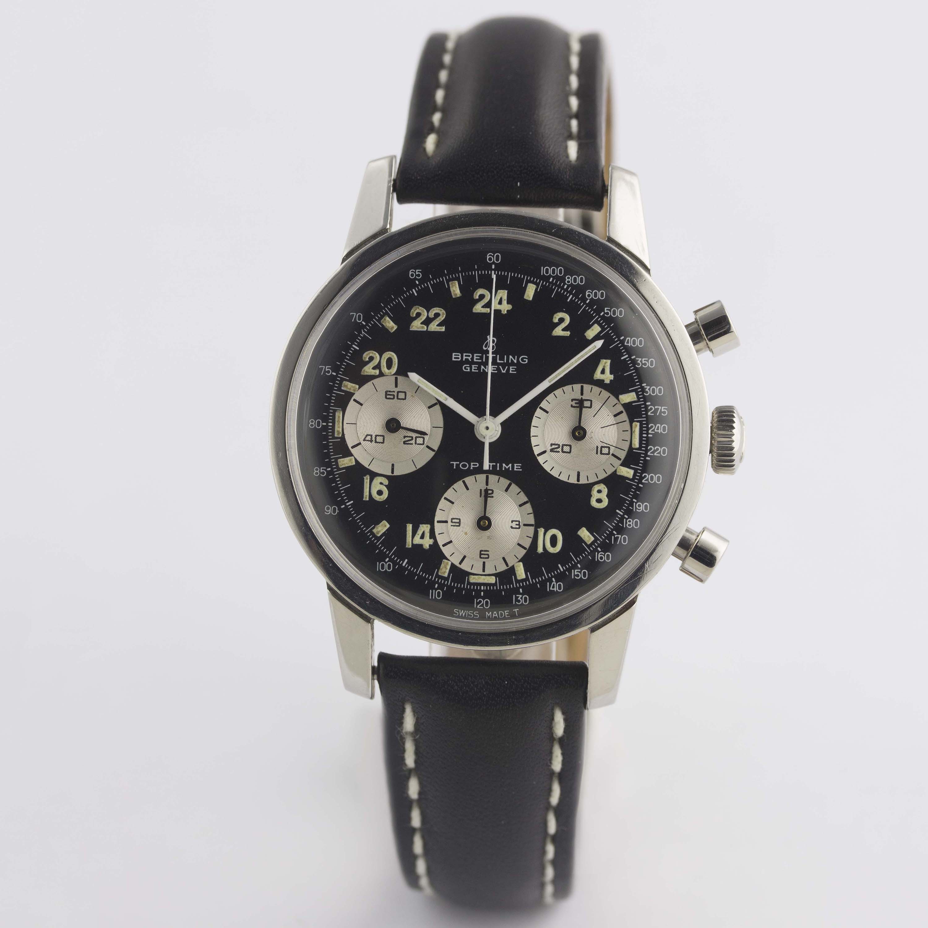 A RARE GENTLEMAN'S STAINLESS STEEL BREITLING TOP TIME 24 HOUR CHRONOGRAPH WRIST WATCH CIRCA 1968, - Image 3 of 12