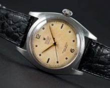 A RARE GENTLEMAN'S LARGE SIZE STAINLESS STEEL ROLEX OYSTER PERPETUAL "BUBBLE BACK" CHRONOMETER WRIST