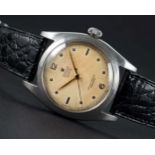 A RARE GENTLEMAN'S LARGE SIZE STAINLESS STEEL ROLEX OYSTER PERPETUAL "BUBBLE BACK" CHRONOMETER WRIST