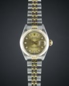 A LADIES STEEL & GOLD ROLEX OYSTER PERPETUAL DATEJUST BRACELET WATCH CIRCA 1991, REF. 69173 WITH