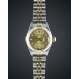 A LADIES STEEL & GOLD ROLEX OYSTER PERPETUAL DATEJUST BRACELET WATCH CIRCA 1991, REF. 69173 WITH