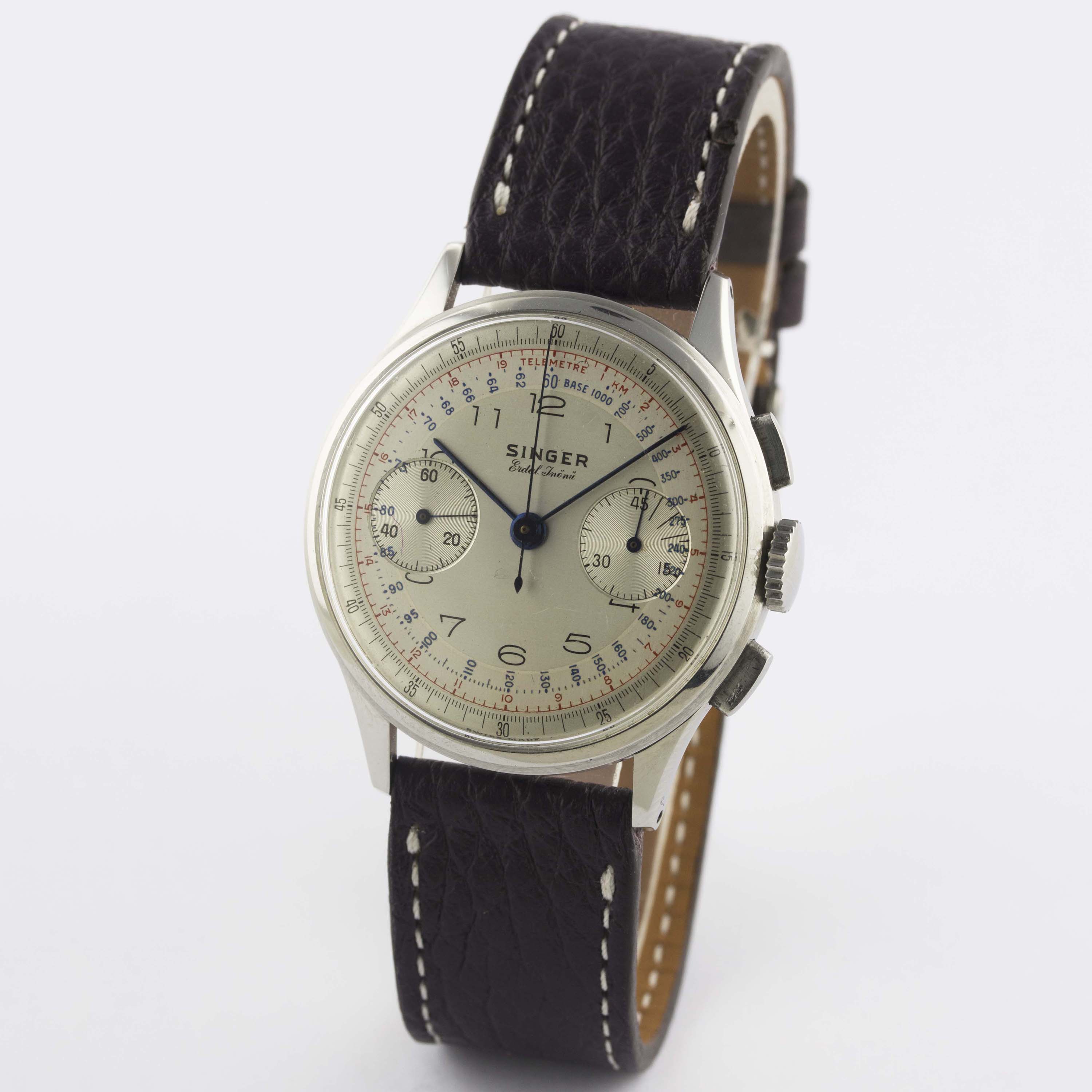 A RARE GENTLEMAN'S STAINLESS STEEL BREITLING SINGER CHRONOGRAPH WRIST WATCH CIRCA 1940s, REF. 760 - Bild 4 aus 10