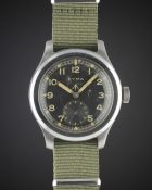 A GENTLEMAN'S STAINLESS STEEL BRITISH MILITARY CYMA W.W.W. WRIST WATCH CIRCA 1940s, PART OF THE "