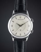 A GENTLEMAN'S STAINLESS STEEL JAEGER LECOULTRE MEMOVOX AUTOMATIC ALARM WRIST WATCH CIRCA 1960s