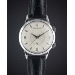 A GENTLEMAN'S STAINLESS STEEL JAEGER LECOULTRE MEMOVOX AUTOMATIC ALARM WRIST WATCH CIRCA 1960s