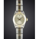 A LADIES STEEL & GOLD ROLEX OYSTER PERPETUAL BRACELET WATCH CIRCA 1987, REF. 67193 Movement: 29J,