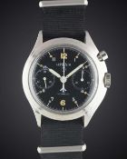 A GENTLEMAN'S STAINLESS STEEL UNISSUED BRITISH MILITARY LEMANIA SINGLE BUTTON CHRONOGRAPH WRIST