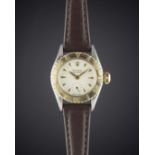 A LADIES STEEL & GOLD ROLEX OYSTER PERPETUAL "TURNOGRAPH" WRIST WATCH CIRCA 1963, REF. 6506