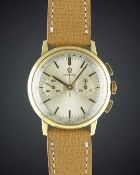 A RARE GENTLEMAN'S 18K SOLID GOLD OMEGA CHRONOGRAPH WRIST WATCH CIRCA 1965, REF. 101 009 64 WITH TWO
