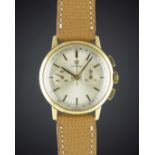 A RARE GENTLEMAN'S 18K SOLID GOLD OMEGA CHRONOGRAPH WRIST WATCH CIRCA 1965, REF. 101 009 64 WITH TWO