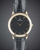 A GENTLEMAN'S 18K SOLID ROSE GOLD JAEGER LECOULTRE MASTER CONTROL ULTRA SLIM WRIST WATCH CIRCA