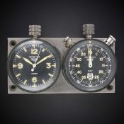 A RARE HEUER DOUBLE DASHBOARD SET CIRCA 1960s, CONSISTING OF A MASTER-TIME 8 DAYS TIMEPIECE AND A