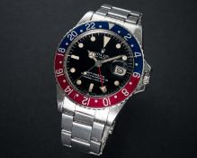 A RARE GENTLEMAN'S STAINLESS STEEL ROLEX OYSTER PERPETUAL GMT MASTER BRACELET WATCH CIRCA 1969, REF.