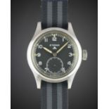 A GENTLEMAN'S STAINLESS STEEL BRITISH MILITARY ETERNA W.W.W. WRIST WATCH CIRCA 1940s, PART OF THE "