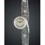 A FINE & RARE LADIES 18K SOLID WHITE GOLD & DIAMOND PIAGET BRACELET WATCH CIRCA 1960s Movement: