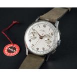 A RARE GENTLEMAN'S "NOS" LARGE SIZE STAINLESS STEEL DOXA CHRONOGRAPH WRIST WATCH CIRCA 1940s, WITH