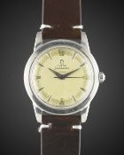 A GENTLEMAN'S STAINLESS STEEL OMEGA SEAMASTER AUTOMATIC WRIST WATCH CIRCA 1951, REF. C2577-2 WITH