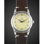 A GENTLEMAN'S STAINLESS STEEL OMEGA SEAMASTER AUTOMATIC WRIST WATCH CIRCA 1951, REF. C2577-2 WITH