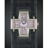 A LADIES 18K SOLID WHITE GOLD & DIAMOND ROGER DUBUIS "FOLLOW ME" WRIST WATCH CIRCA 2000 Movement: