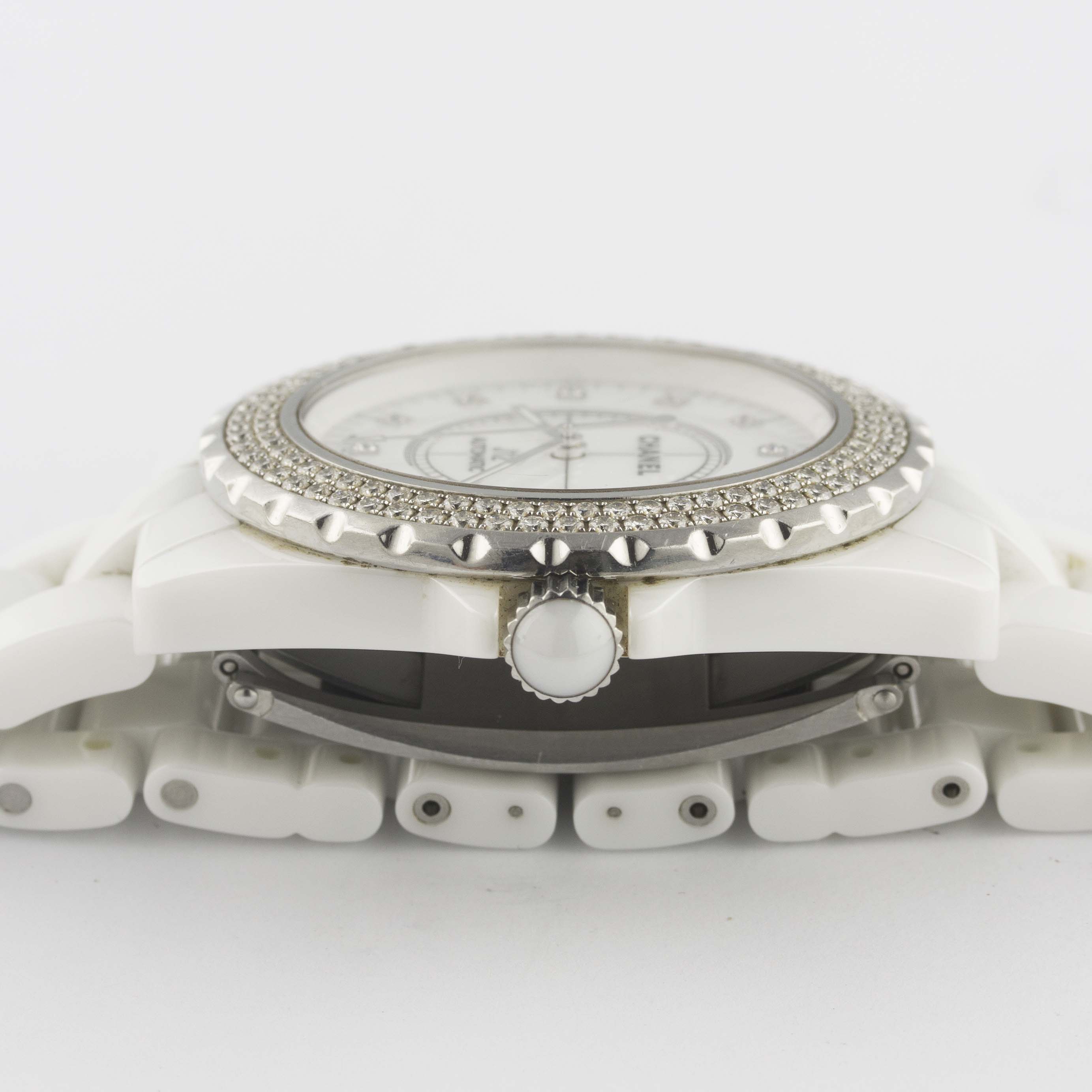 A FULL SIZE WHITE CERAMIC & DIAMOND CHANEL J12 AUTOMATIC BRACELET WATCH CIRCA 2015, REF. H2013 - Image 9 of 9