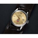 A VERY RARE GENTLEMAN'S STAINLESS STEEL ROLEX OYSTER PERPETUAL DATEJUST WRIST WATCH CIRCA 1982, REF.