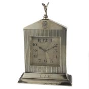 A RARE SOLID SILVER 8 DAYS DESK CLOCK IN THE FORM OF A ROLLS ROYCE RADIATOR GRILL CIRCA 1933, BLACK
