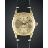 A RARE GENTLEMAN'S 18K SOLID PINK GOLD ROLEX OYSTER PERPETUAL DAY DATE WRIST WATCH CIRCA 1963,