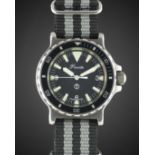 A GENTLEMAN'S STAINLESS STEEL BRITISH MILITARY PRECISTA ROYAL NAVY DIVERS WRIST WATCH DATED 1988,