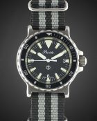 A GENTLEMAN'S STAINLESS STEEL BRITISH MILITARY PRECISTA ROYAL NAVY DIVERS WRIST WATCH DATED 1988,