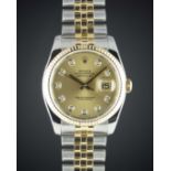 A GENTLEMAN'S SIZE STEEL & GOLD ROLEX OYSTER PERPETUAL DATEJUST BRACELET WATCH DATED 2007, REF.