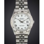 A GENTLEMAN'S STEEL & WHITE GOLD ROLEX OYSTER PERPETUAL DATEJUST "TURNOGRAPH" BRACELET WATCH CIRCA