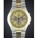 A GENTLEMAN'S STEEL & GOLD PLATED OMEGA SPEEDMASTER "TEUTONIC" CHRONOGRAPH BRACELET WATCH CIRCA