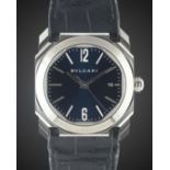 A GENTLEMAN'S STAINLESS STEEL BULGARI OCTO WRIST WATCH CIRCA 2017, REF. BGO 38 S WITH BLUE DIAL