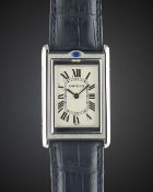 A GENTLEMAN'S STAINLESS STEEL CARTIER TANK BASCULANTE "JUMBO" WRIST WATCH CIRCA 2000s, REF. 2390