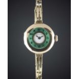 A LADIES 9CT SOLID GOLD & ENAMEL ROLEX HALF HUNTER BRACELET WATCH CIRCA 1920s Movement: 15J,