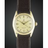 A GENTLEMAN'S 18K SOLID GOLD ROLEX OYSTER PERPETUAL WRIST WATCH CIRCA 1952, REF. 6085 WITH NON-ROLEX