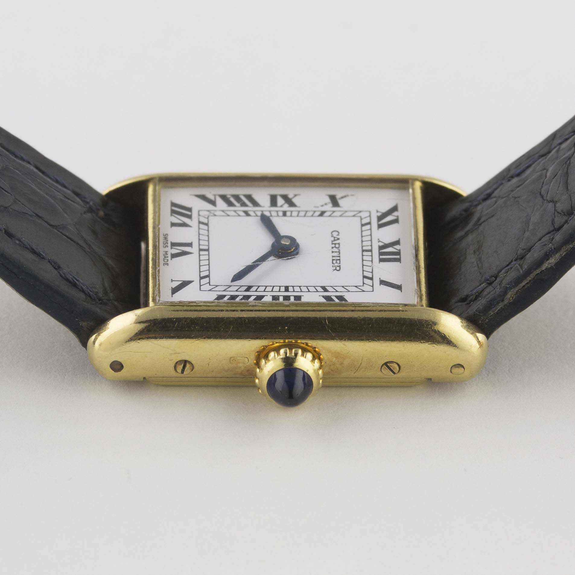 A LADIES 18K SOLID GOLD CARTIER TANK WRIST WATCH CIRCA 1980s Movement: Manual wind, signed - Image 10 of 12