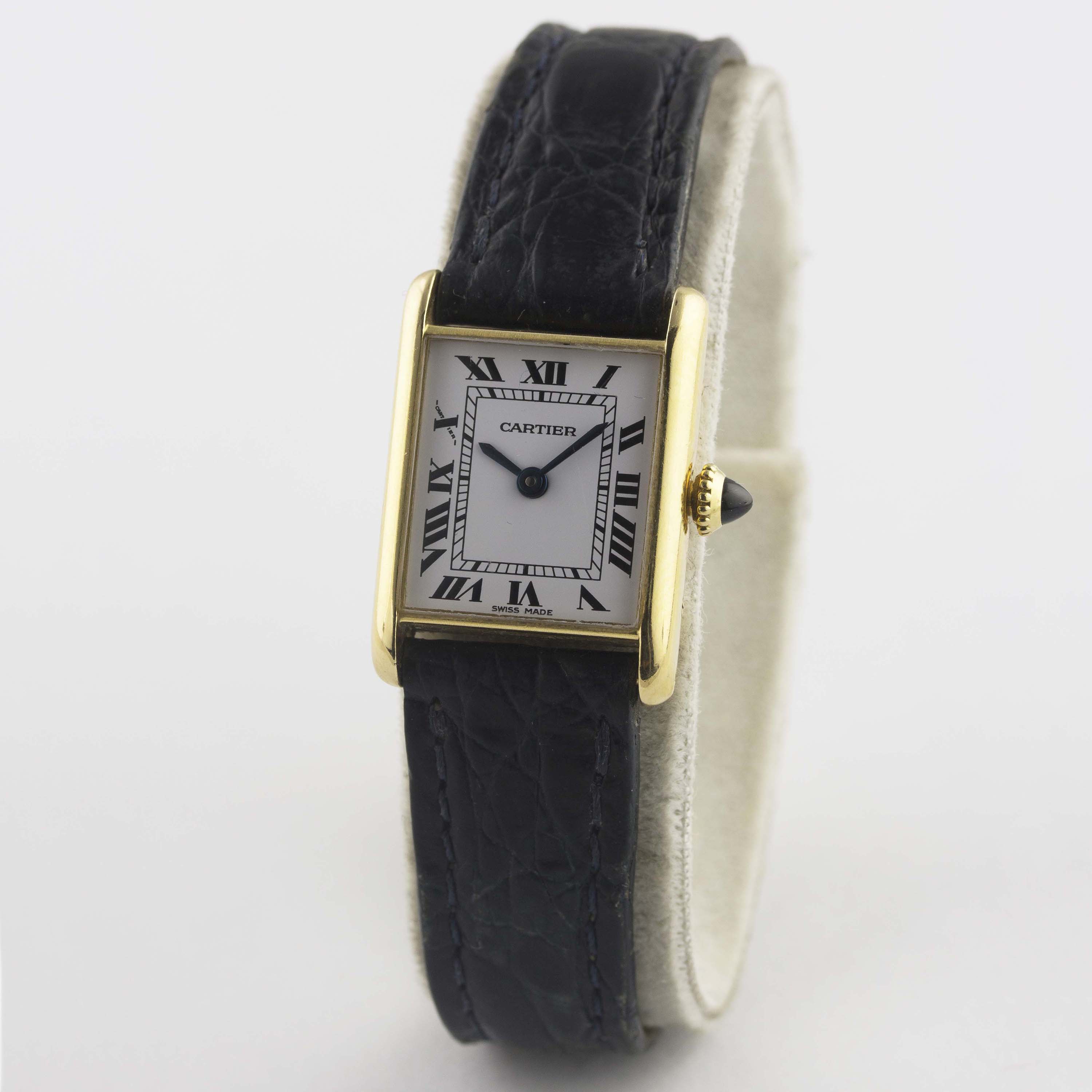 A LADIES 18K SOLID GOLD CARTIER TANK WRIST WATCH CIRCA 1980s Movement: Manual wind, signed - Image 4 of 12