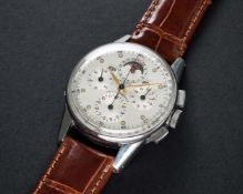 A RARE GENTLEMAN'S STAINLESS STEEL UNIVERSAL GENEVE TRI COMPAX MOONPHASE TRIPLE CALENDAR CHRONOGRAPH
