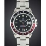 A GENTLEMAN'S STAINLESS STEEL ROLEX OYSTER PERPETUAL DATE GMT MASTER II BRACELET WATCH CIRCA 1988,