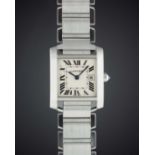 A MID SIZE STAINLESS STEEL CARTIER TANK FRANCAISE BRACELET WATCH CIRCA 2000s, REF. 2465 Movement: