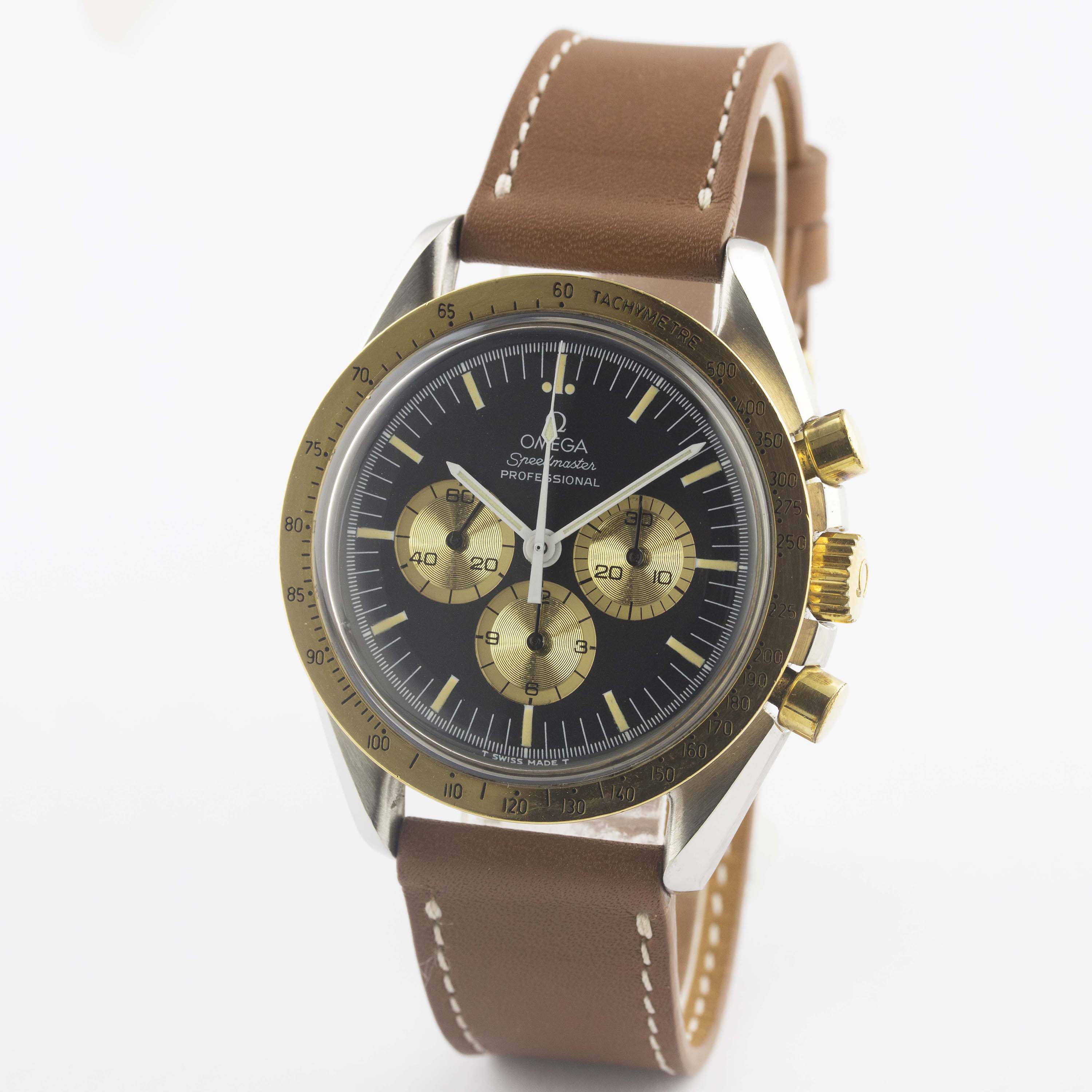 A RARE GENTLEMAN'S STEEL & GOLD OMEGA SPEEDMASTER PROFESSIONAL "LIBERACE" CHRONOGRAPH WRIST WATCH - Image 5 of 11