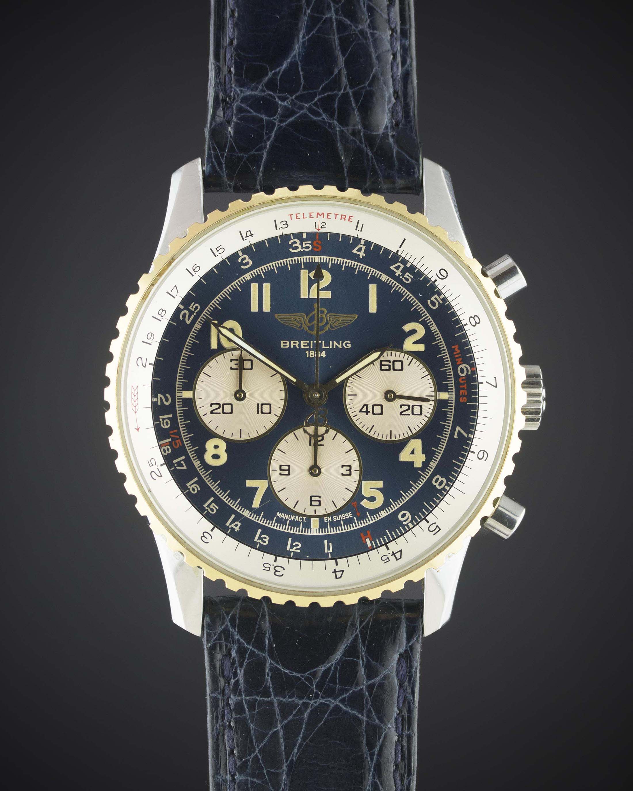 A GENTLEMAN'S STEEL & GOLD BREITLING NAVITIMER 92 CHRONOGRAPH WRIST WATCH DATED 1995, REF. D30022