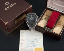 A RARE GENTLEMAN'S STAINLESS STEEL OMEGA SPEEDMASTER PROFESSIONAL CHRONOGRAPH BRACELET WATCH DATED