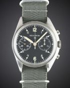 A RARE GENTLEMAN'S STAINLESS STEEL BRITISH MILITARY NEWMARK RAF PILOTS CHRONOGRAPH WRIST WATCH DATED