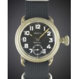 A GENTLEMAN'S ZENITH SPECIAL PILOTS WRIST WATCH CIRCA 1930, WITH BLACK ENAMEL DIAL Movement: