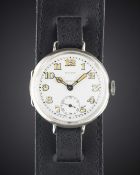 A GENTLEMAN'S SOLID SILVER LONGINES MAPPIN "CAMPAIGN" OFFICERS WRIST WATCH CIRCA 1918, ENAMEL DIAL