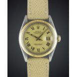 A GENTLEMAN'S STEEL & GOLD ROLEX OYSTER PERPETUAL DATEJUST WRIST WATCH CIRCA 1977, REF. 1601 WITH