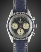 A GENTLEMAN'S STAINLESS STEEL GOLANA PILOT CHRONOGRAPH WRIST WATCH CIRCA 1970, WITH BLUE DIAL &